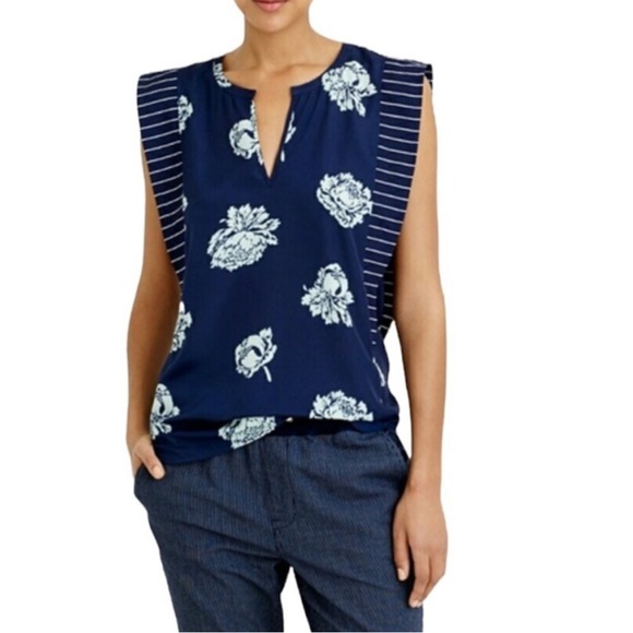 J. Crew‎ Graphic Peony Sleeveless summer Blouse size 0 - Picture 1 of 3